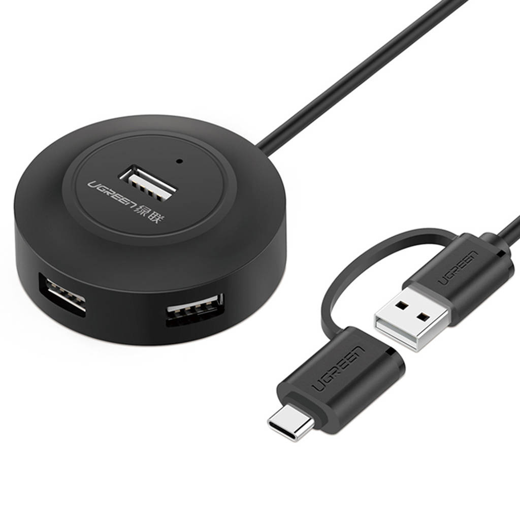 Czarny HUB Ugreen z czterema portami USB-A