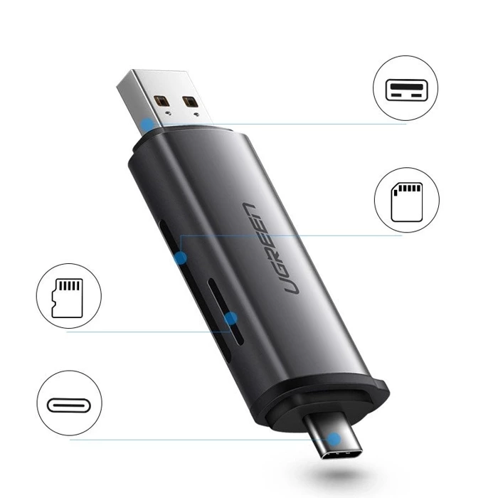 [AFTER RETURN] Ugreen SD / micro SD card reader for USB 3.0 / USB Type C 3.0 gray (50706)