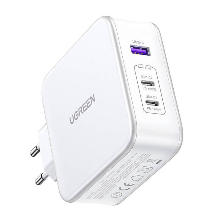 Charger uGREEN 15339 Nexode network cable, 2xUSB-C, USB-A 3.0, PD3.0, QC4.0, GaN, 140W (white) CD289