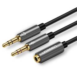 UGREEN Audio Splitter Cable AUX Mini Jack 3.5mm For Headphones With Microphone 28cm Black Gray