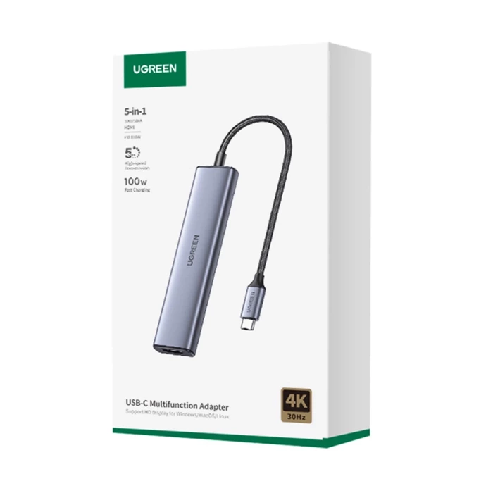 UGREEN CM478 USB-C to HDMI HUB Adapter, USB-A 3.0, 2x USB-A 2.0, PD