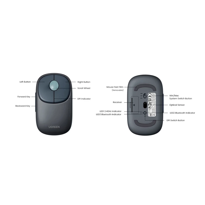 UGREEN FUN+ MU102 2.4G+BT Wireless Mouse (Blue)