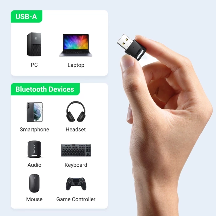 USB adapter UGREEN CM390 Bluetooth 5.0 for PC (black)