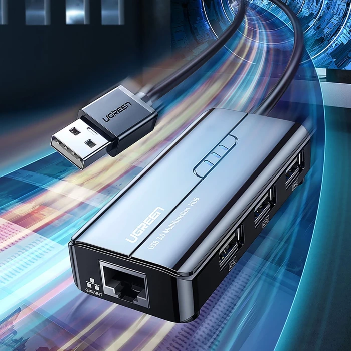 Ugreen 20264 RJ45 / USB-A 10/100Mbps HUB 3x USB-A 2.0 network adapter - black