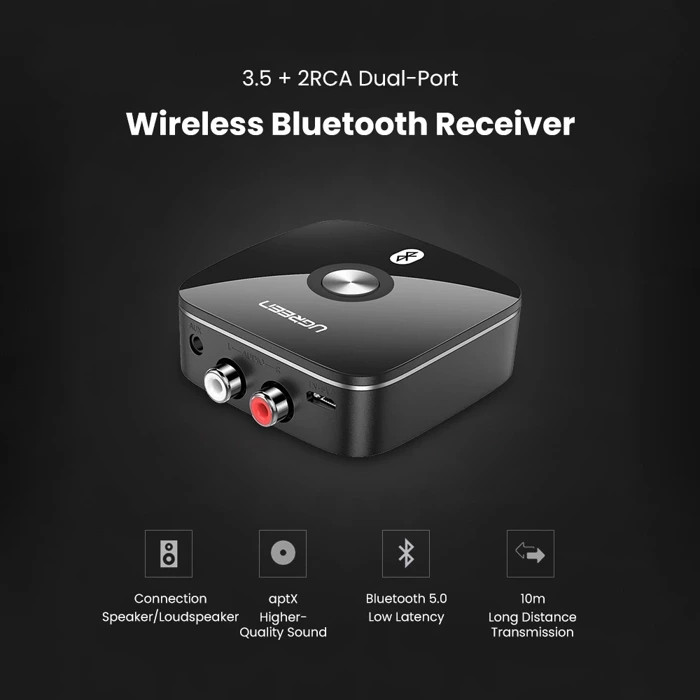 Ugreen bluetooth Receiver Adapter 5.0 aptX 2RCA / 3.5 mm mini jack black (40759)