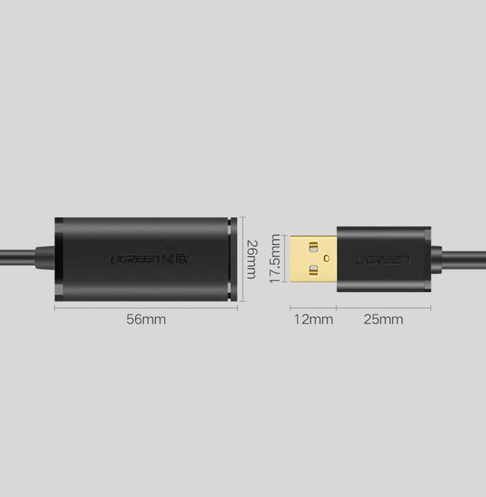 Ugreen cable active USB-A (male) - USB-A (female) USB 2.0 480Mbps extension cable 15m black (US121)
