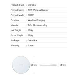 Ugreen charger wireless 15W Qi white (CD191 40122)