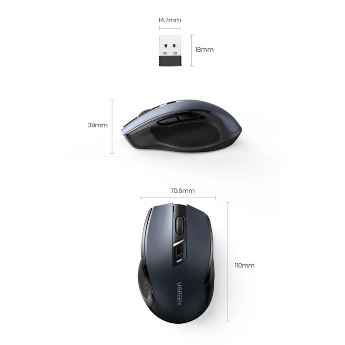 Ugreen optical wireless mouse USB 2.4GHz / Bluetooth 5.0 4000 DPI black (MU006)