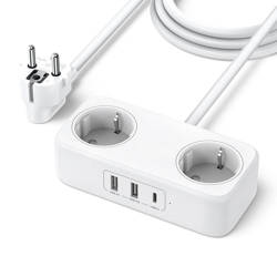 Ugreen power strip extension cable with 2x USB, 1x USB-C ports white (CD280)