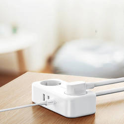 Ugreen power strip extension cable with 2x USB, 1x USB-C ports white (CD280)