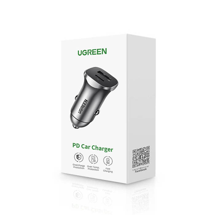 Ugreen szybka ładowarka samochodowa USB-A / USB-C 18W szara (CD130)