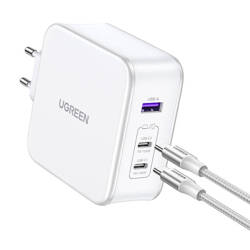 Charger uGREEN 15339 Nexode network cable, 2xUSB-C, USB-A 3.0, PD3.0, QC4.0, GaN, 140W (white) CD289