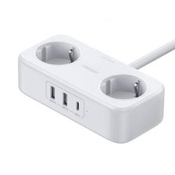 Ugreen power strip extension cable with 2x USB, 1x USB-C ports white (CD280)