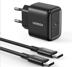 Ladergerät uGREEN CD250, 25W, USB-C (schwarz) + kabel USB-C auf USB-C, 2m (schwarz)