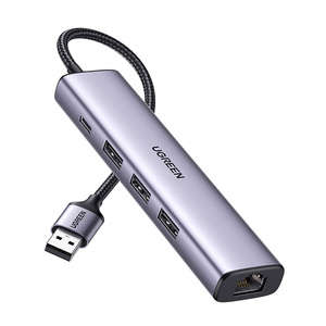 UGREEN 5in1 USB-A auf 3x USB 3.0 + RJ45 + USB-C Adapter (silber)