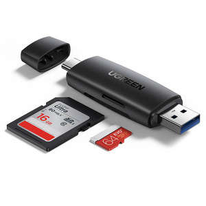 USB + USB-C Adapter UGREEN CM304 SD + microSD Kartenleser (schwarz)