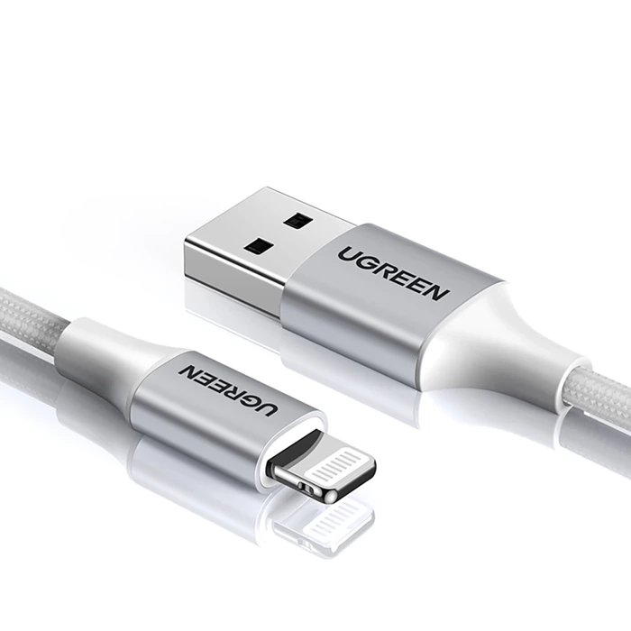 Kabel Lightning auf USB UGREEN 2.4A US199, 1.5m (silber)