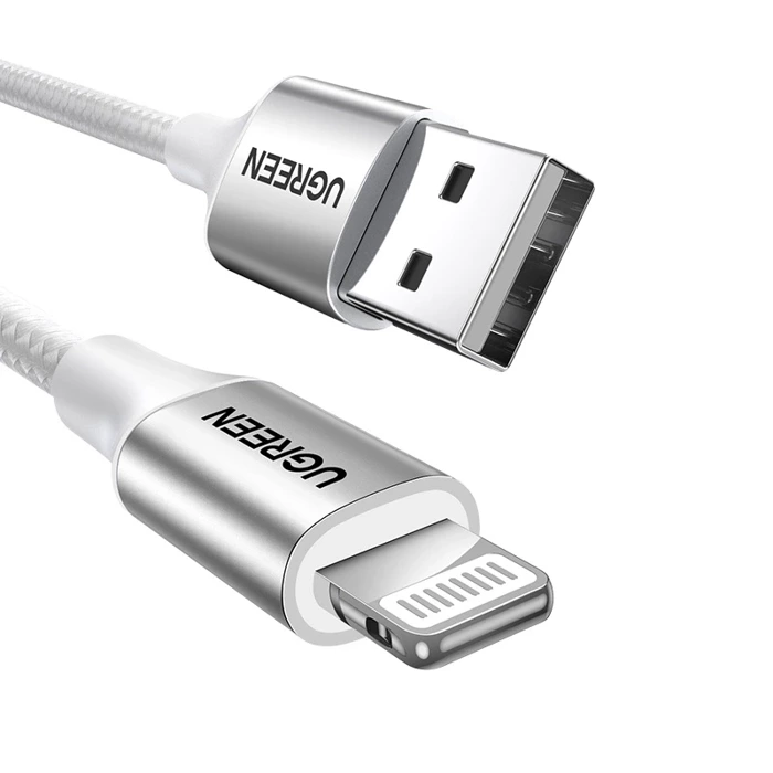 Kabel Lightning auf USB UGREEN 2.4A US199, 1.5m (silber)