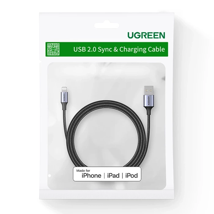 Kabel Lightning auf USB UGREEN 2.4A US199, 2m (schwarz)