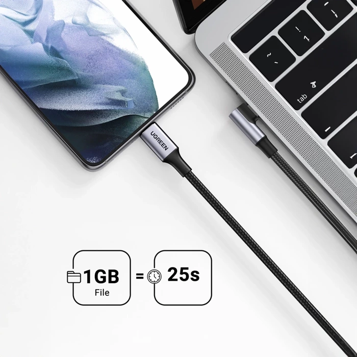 Kabel USB-C auf USB-C, gewinkelt UGREEN US334 5A, PD 100W, 2m (schwarz)