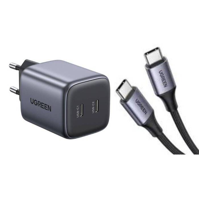 Ladergerät uGREEN CD294 Netzwerkkabel, 2x USB-C, GaN, PD3.0, QC4.0, 45W (grau)