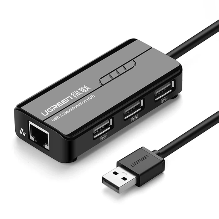 Netzwerkadapter Ugreen 20264 RJ45 / USB-A 10/100Mbps HUB 3x USB-A 2.0 - schwarz