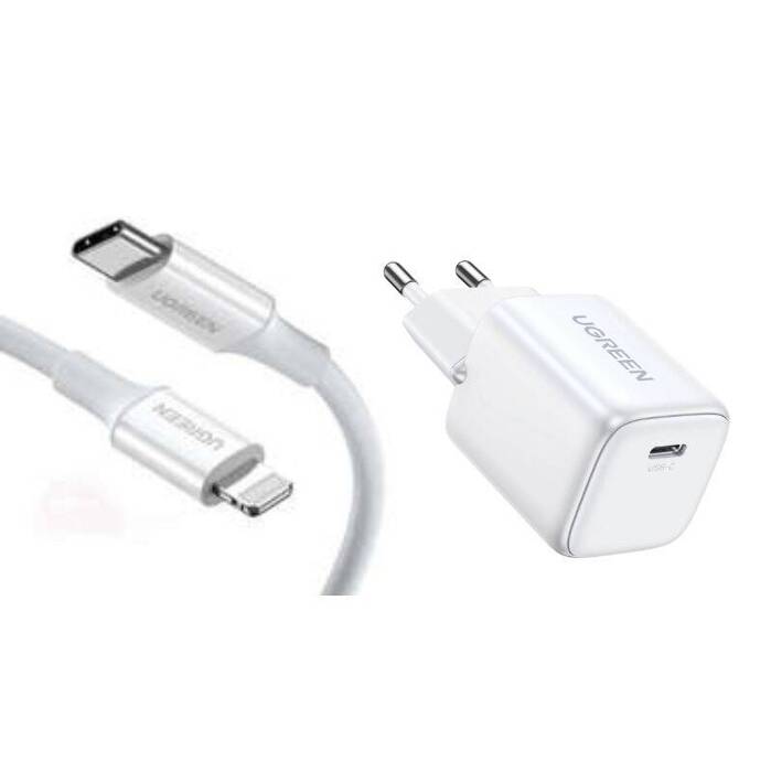 Schnell ladergerät mit kabel GaN USB C 30W PD Ugreen Nexode Mini - weiß