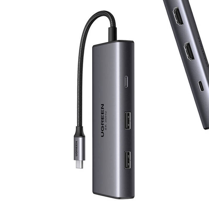 UGREEN CM498 6-in-1 Adapter USB auf 2x USB-A 3.0, USB-C 3.0, 2xHDMI, PD