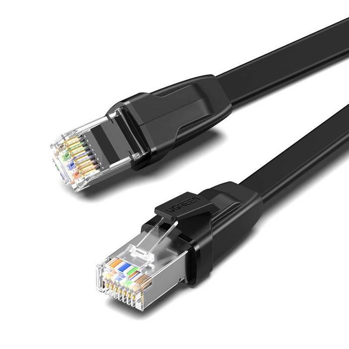 UGREEN NW134 Flaches kabel Netzwerkkabel mit Metallsteckern, Ethernet RJ45, Kat.8, U/FTP, 0,5m (schwarz)