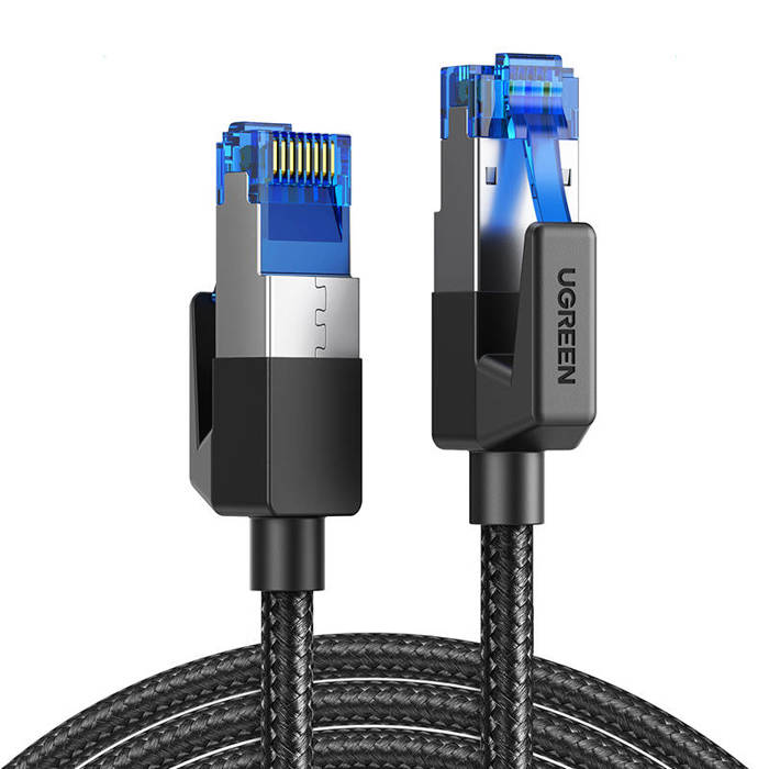 UGREEN NW153 Kabel geflochtenes Netzwerkkabel, Ethernet RJ45, Kat.8, F/FTP, 2m (schwarz)