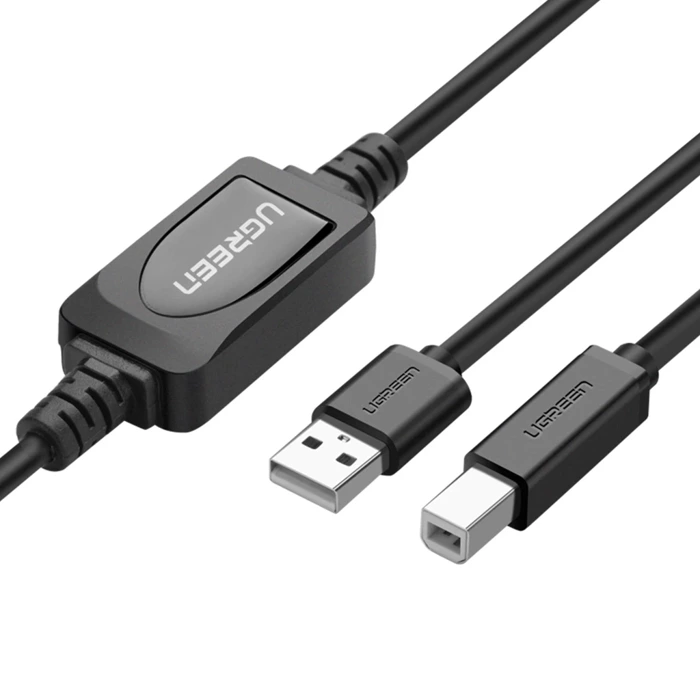 USB 2.0 A-B aktives Kabel UGREEN US122 für Drucker, 15m (schwarz)