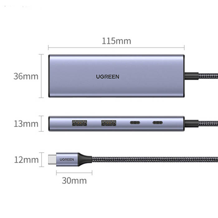 USB C - HDMI / 2x USB C / 2x USB A HUB Ugreen CM500 - grau