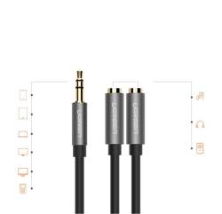 Ugreen Kabel 3,5 mm Kopfhörersplitter Miniklinke AUX 20cm (2 x Audioausgang) silber (10532)
