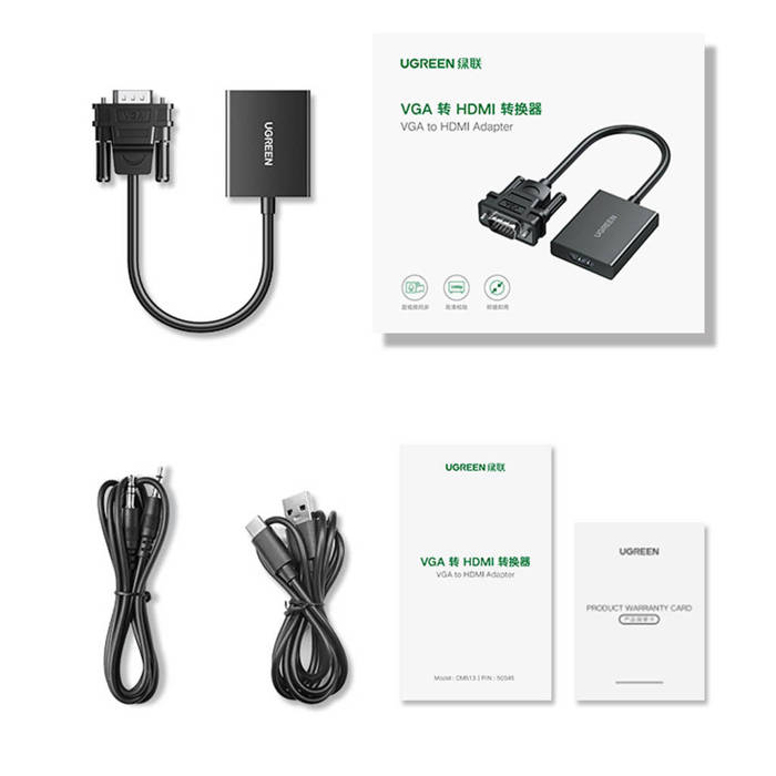 Ugreen Kabel Adapterkabel VGA (männlich) - HDMI (weiblich) 0,15m schwarz (CM513)