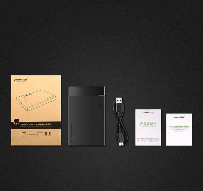 Ugreen Schacht für HDD SSD Festplattengehäuse 2,5&#39;&#39; SATA USB 3.2 Gen 1 (5 Gbps) Micro USB SuperSpeed + 0,5 m Kabel schwarz (US221 30848)