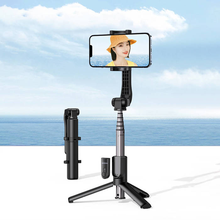 Ugreen Selfie-Stick Teleskopisch ausziehbares Selfie-Stick-Stativ mit Bluetooth-Fernbedienung Schwarz (50758 LP508)