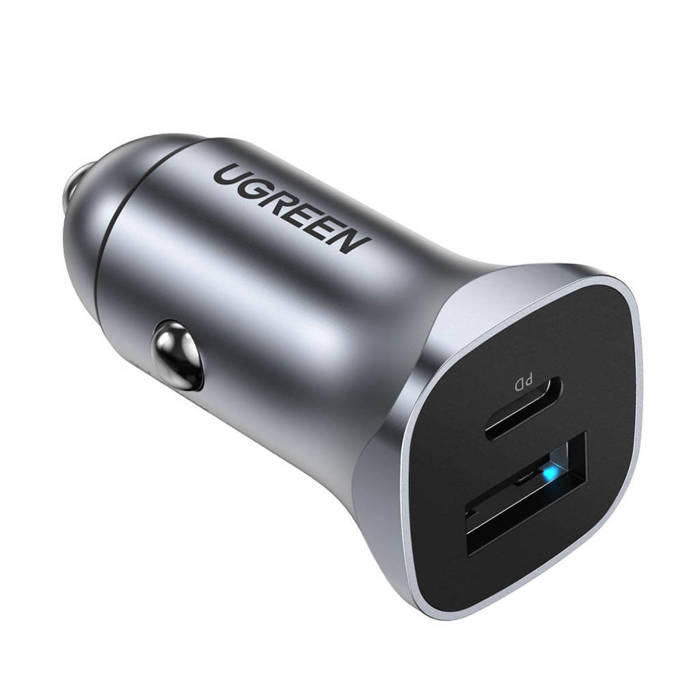 Ugreen schnelles Autoladegerät USB-A / USB-C 18W grau (CD130)