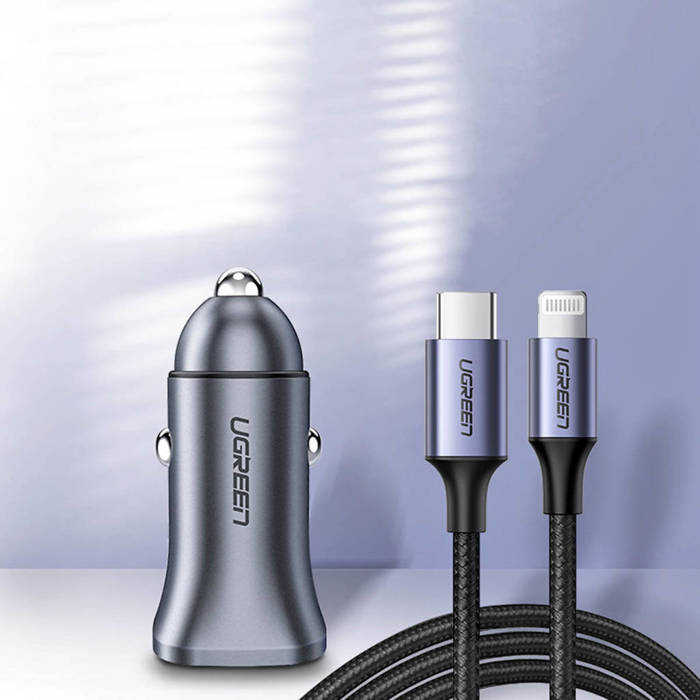 Ugreen schnelles Autoladegerät USB-A / USB-C 18W grau (CD130)