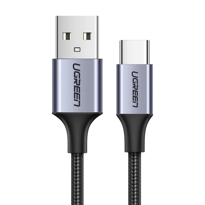 Vernickeltes USB-C QC3.0 UGREEN Kabel 0,25m mit Aluminiumstecker schwarz