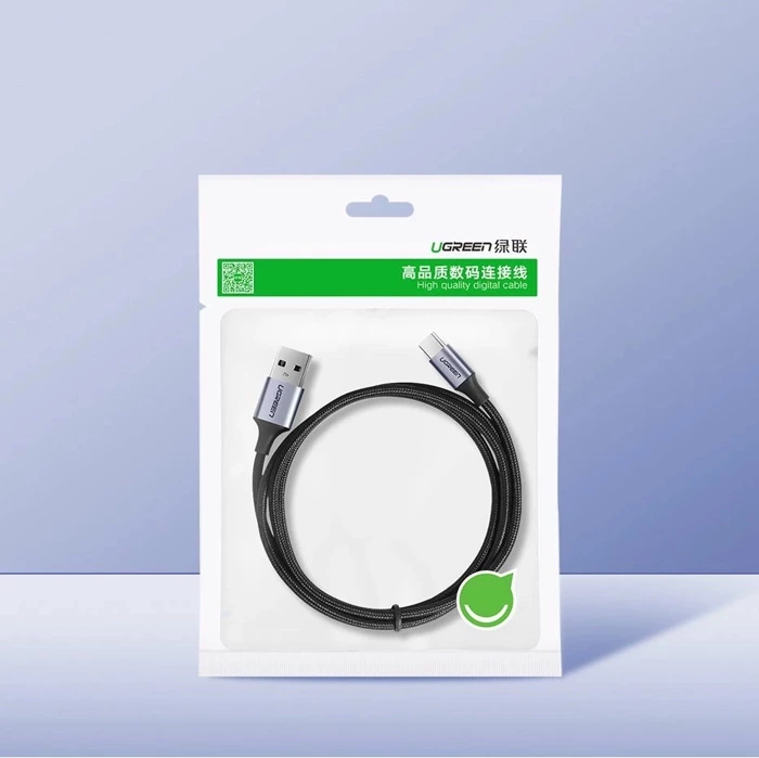 Vernickeltes USB-C QC3.0 UGREEN Kabel 0,25m mit Aluminiumstecker schwarz