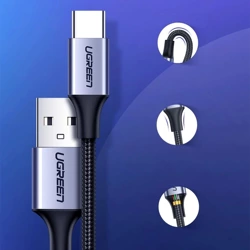 Vernickeltes USB-C QC3.0 UGREEN Kabel 0,25m mit Aluminiumstecker schwarz