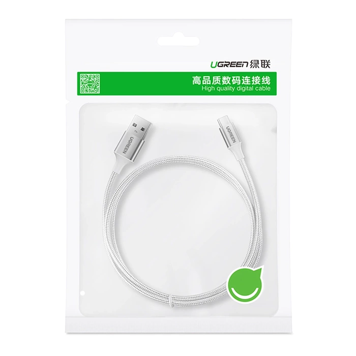 Cable UGREEN USB-A USB-C QuickCharge 3.0 With Aluminum Plug Nickel-plated 2m White