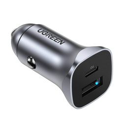 Ugreen szybka ładowarka samochodowa USB-A / USB-C 18W szara (CD130)