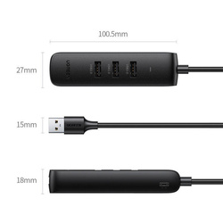 Ugreen adapter przejściówka USB - Ethernet RJ45 / 3 x USB czarny (CM416)