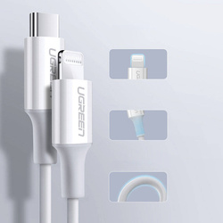 Ugreen kabel przewód MFi USB Typ C - Lightning 3A 0.5 m biały (US171)