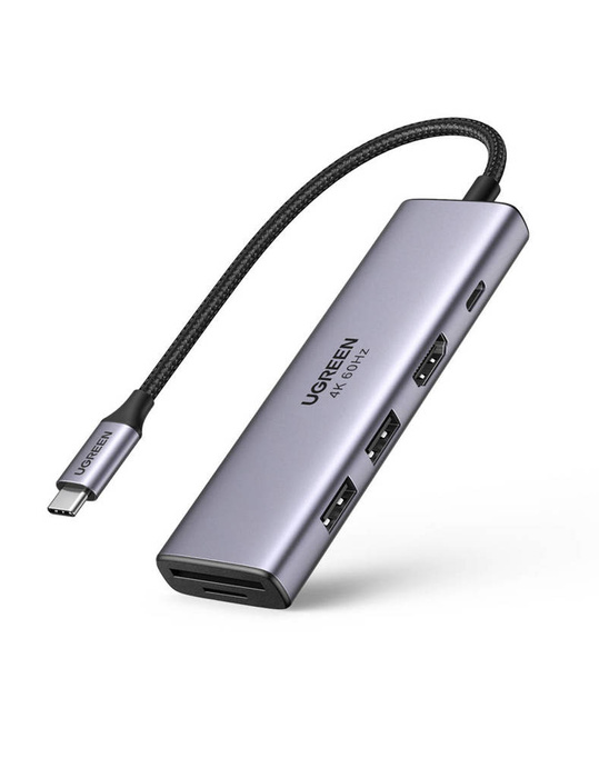 Adapter 5in1 UGREEN CM511, Hub USB-C auf 2x USB,HDMI, USB-C, TF/SD (grau)