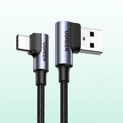 Ugreen 90° abgewinkeltes Kabel USB C - USB 2.0 480Mbps 3A 3m schwarz (US176)