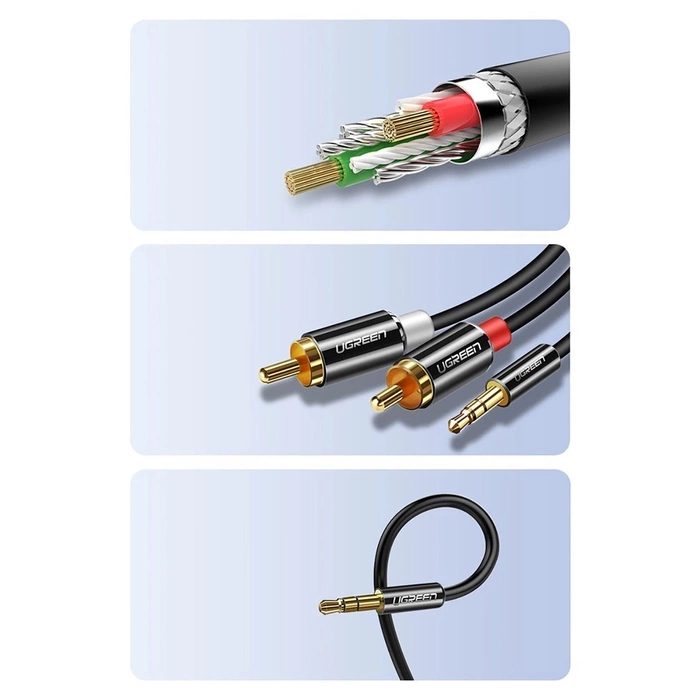 Ugreen kabel przewód audio 3,5 mm mini jack - 2RCA 5m czarny (AV116)