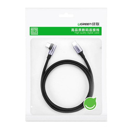 Ugreen kątowy kabel przewód USB Typ C - USB Typ C Power Delivery 60 W 20 V 3 A 1 m czarno-szary (US255 50123)