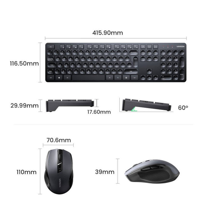 Wireless computer mouse and keyboard set 2.4Ghz Ugreen MK006 - black